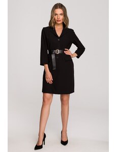Style Żakietowa mini sukienka z paskiem długi rękaw - Czarna Rozmiar: S
