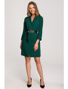 Style Żakietowa mini sukienka z paskiem długi rękaw - Zielona Rozmiar: S