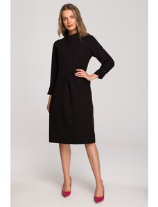 Style Trapezowa sukienka z zakładkami i długim rękawem - Czarna - Rozmiar: S