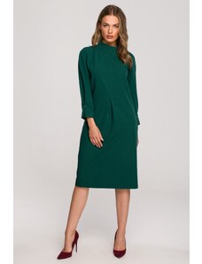 Style Trapezowa sukienka z zakładkami i długim rękawem - Zielona - Rozmiar: S