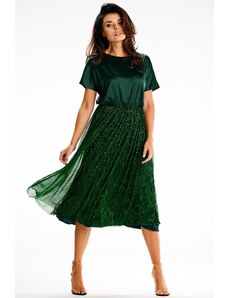 Awama Rozkloszowana sukienka midi z dołem z siatki -zielona - Rozmiar: S