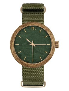 Neatbrand Zielony zegarek drewniany damski z materiałowym paskiem