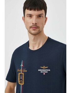 Aeronautica Militare t-shirt bawełniany męski kolor granatowy z aplikacją