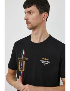 Aeronautica Militare t-shirt bawełniany męski kolor czarny z aplikacją