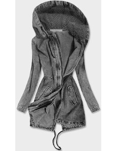 Re-Dress Długa jeansowa damska kurtka z kapturem czarna (C122-H)