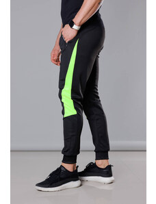 J STYLE Spodnie dresowe z wstawkami męskie czarny-limonka (8K168)