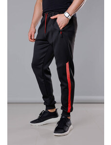J STYLE Męskie spodnie dresowe z wstawkami czarny-czerwony (8K172)