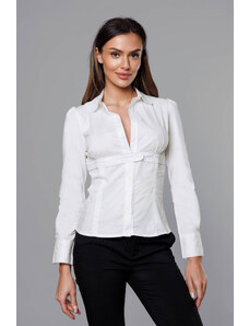S&G Collection Koszula damska z łezką na dekolcie złamana biel (8020)