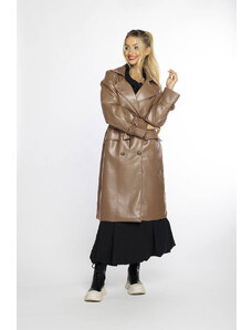 Dwurzędowy klasyczny płaszcz damski ze skóry ekologicznej Ann Gissy camel (AG6-30)