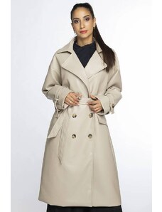 Dwurzędowy klasyczny płaszcz damski ze skóry ekologicznej Ann Gissy beżowy (AG6-30)