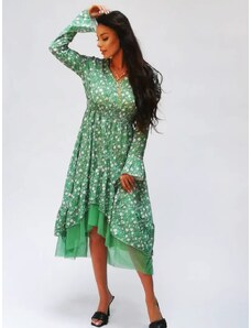Zwiewna sukienka z ozdobnym dołem Ann Gissy zielona (DLY017)