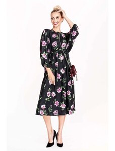 Sukienka w kwiaty typu kimono z okrągłym dekoltem Ann Gissy czarny/róż (XY202116)