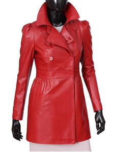 ELZ461 - czerwony płaszcz dwurzędowy damski ze skóry owczej DORJAN