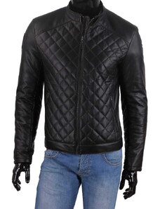 CARLO MONTI HUB450 - czarna męska kurtka skórzana typu biker pikowana DORJAN