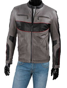 CARLO MONTI ARL103 - Szara kurtka skórzana męska w stylistyce motocyklowej DORJAN