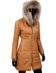 CARLO MONTI ANG084A - camelowy płaszcz skórzany ocieplany damski na zimę DORJAN