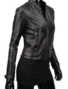 EWA450 - Czarna kurtka damska biker z naturalnej skóry owczej DORJAN