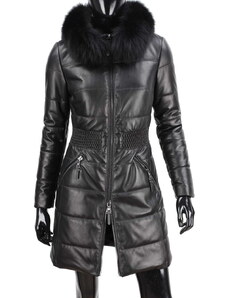 CARLO MONTI SYL450_1 - czarny pikowany płaszcz skórzany damski z futerkiem DORJAN