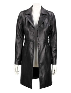 ROZ451 - elegancki płaszcz skórzany damski z czarnej skóry DORJAN