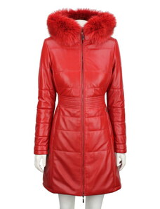 CARLO MONTI SYL412 - czerwony pikowany damski płaszcz skórzany na zimę DORJAN