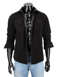 CARLO MONTI WIS400 - czarna zamszowa koszula męska skórzana na guziki DORJAN