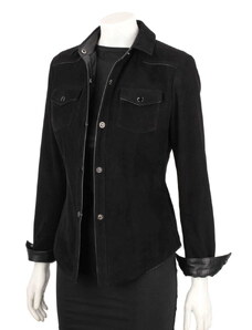 CARLO MONTI DAN400 - Czarna zamszowa koszula damska ze skóry naturalnej DORJAN