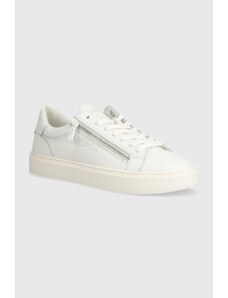 Calvin Klein sneakersy skórzane LOW TOP LACE UP W/ZIP kolor biały HM0HM01475