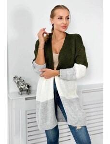 ModaMia Sweter w kolorowe pasy khaki + ecru + szary