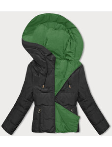 S'WEST Dwustronna krótka kurtka z kapturem czarno-zielona (B8181-1082)