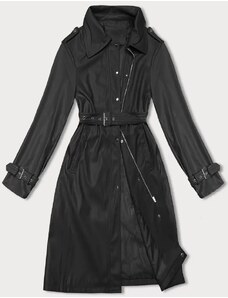 Luźny płaszcz damski ze skóry ekologicznej J Style czarny (11Z8101)