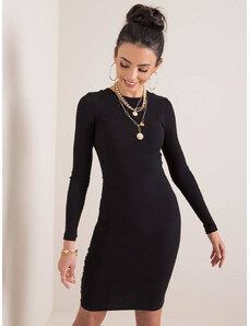 Factory Price Dopasowana sukienka w prążki z okrągłym dekoltem czarna (5131)
