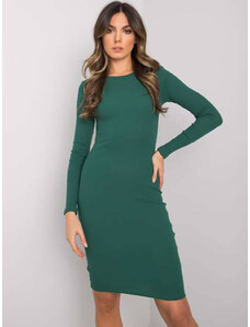Factory Price Dopasowana sukienka w prążki z okrągłym dekoltem butelkowa zieleń (5131-38)
