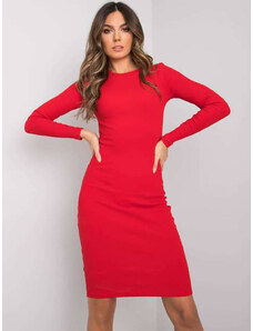 Factory Price Dopasowana sukienka w prążki z okrągłym dekoltem czerwona (5131-09)