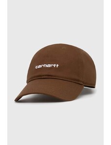 Carhartt WIP czapka z daszkiem bawełniana Canvas Script Cap kolor brązowy z aplikacją I028876.22UXX