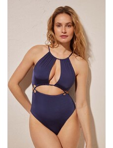 women'secret jednoczęściowy strój kąpielowy LOTUS kolor granatowy miękka miseczka 5527081