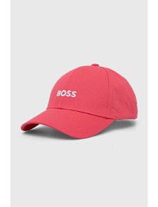 BOSS czapka z daszkiem bawełniana kolor różowy z aplikacją 50495121