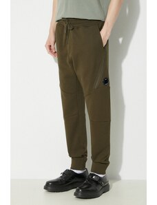 C.P. Company spodnie dresowe bawełniane Diagonal Raised Fleece kolor zielony gładkie 16CMSP084A005086W