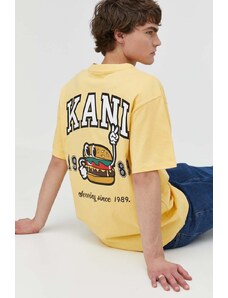 Karl Kani t-shirt bawełniany męski kolor żółty z nadrukiem