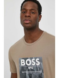 Boss Orange t-shirt bawełniany męski kolor brązowy z aplikacją 50515829