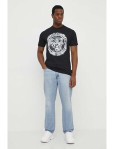 PLEIN SPORT t-shirt bawełniany męski kolor czarny z nadrukiem