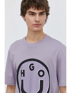 Hugo Blue t-shirt bawełniany męski kolor fioletowy z nadrukiem 50513189