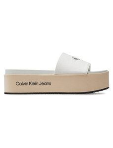 Klapki Calvin Klein Jeans Flatform Sandal Met YW0YW01036 Creamy White/Bright White 0F9
