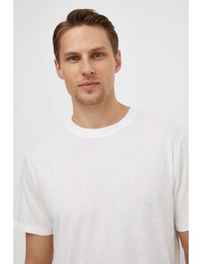 Pepe Jeans t-shirt z domieszką lnu kolor biały gładki