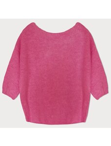 MADE IN ITALY Luźny sweter z kokardą na plecach neonowy róż (759ART)