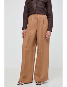 Weekend Max Mara spodnie z lnem kolor brązowy szerokie high waist 2415131062600