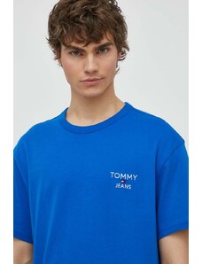 Tommy Jeans t-shirt bawełniany męski kolor niebieski z aplikacją DM0DM18872