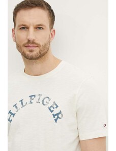 Tommy Hilfiger t-shirt bawełniany męski kolor beżowy z nadrukiem MW0MW34432