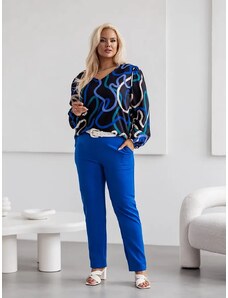 MOON Eleganckie spodnie damskie plus size chabrowe (728)