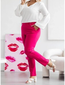 MOON Eleganckie spodnie damskie plus size malinowe (728)
