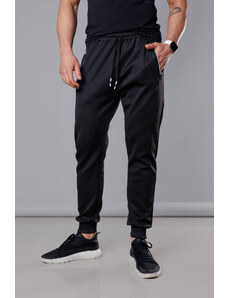 J STYLE Męskie spodnie dresowe ze ściągaczami czarne (8K167)